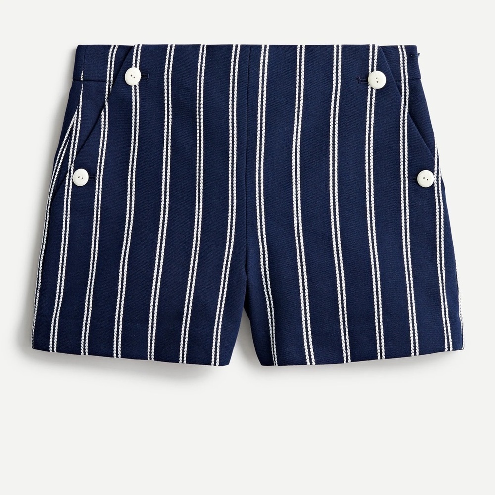J. Crew Navy and White Striped High-Waist Shorts